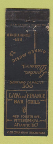 Matchbook Cover - Law and Finance Bar Grill Pittsburgh PA WEAR