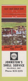 Matchbook Cover - Johnston's Shell oil gas Hillsdale ON