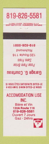 Matchbook Cover - Petro T oil gas Richmond QC Garage Courteau