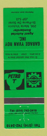 Matchbook Cover - Petro T oil gas Bombardier Snowmobiles Sorel QC
