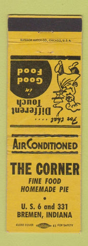 Matchbook Cover - The Corner Restaurant Bremen IN
