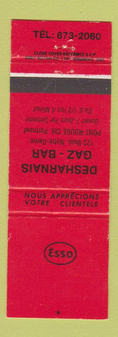 Matchbook Cover - Esso oil gas Desharnais Gaz Bar Pont Rouge QC RED