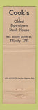 Matchbook Cover - Cook's Steak House Los Angeles CA restaurant