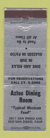 Matchbook Cover - Aztec Dining Room Mexican Food San Diego CA SILVER WEAR