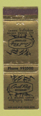Matchbook Cover - Coral Reef Restaurant Honolulu Hawaii WEAR