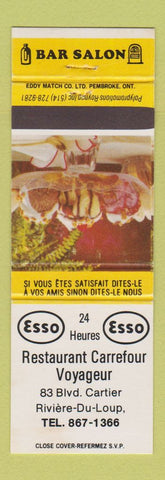 Matchbook Cover Esso oil gas Restaurant Carrefour Voyageur Riviere Du Loup QC #1