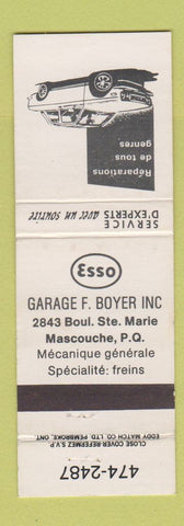 Matchbook Cover - Esso oil gas Garage F Boyer Mascouche QC