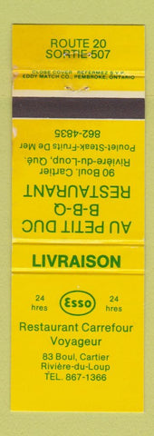 Matchbook Cover Esso oil gas Restaurant Carrefour Voyageur Riviere Du Loup QC #2