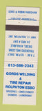 Matchbook Cover - Gord's Welding Tire Esso oil gas Rolphton ON
