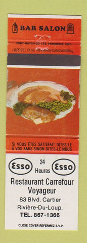 Matchbook Cover - Esso oil gas Restaurant Carrefour Voyageur Riviere Du Loup QC
