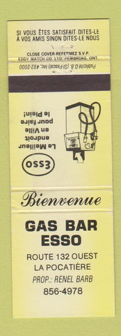 Matchbook Cover - Esso oil gas Bar La Pocatiere QC WEAR