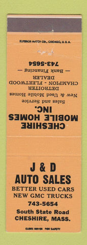 Matchbook Cover - J&D Auto Sales GMC Trucks Cheshire Mobile Homes MA
