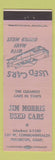 Matchbook Cover - Jim Morris Used Cars Fullerton CA LAVENDER