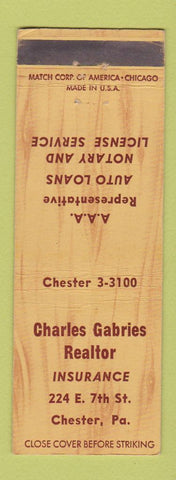 Matchbook Cover - Charles Gabries Real Estate Insurance Chester PA