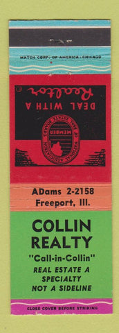 Matchbook Cover - Collin Real Estate Freeport IL