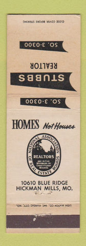 Matchbook Cover - Stubbs Real Estate Hickman Hills MO WEAR