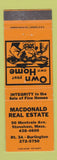 Matchbook Cover - Macdonald Real Estate Stoneham MA ORANGE