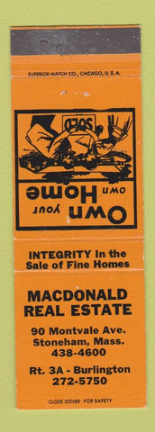 Matchbook Cover - Macdonald Real Estate Stoneham MA ORANGE