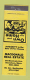 Matchbook Cover - Macdonald Real Estate Stoneham MA YELLOW