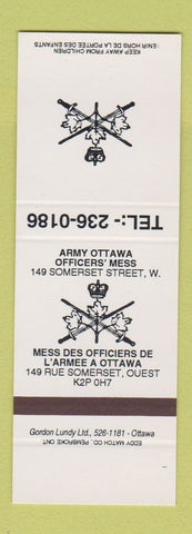 Matchbook Cover - Officers Mess L'Armee Ottawa ON Military Canada SAMPLE