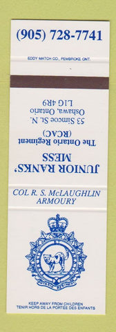 Matchbook Cover - Ontario Regiment RCAC Canada Military Oshawa ON SAMPLE