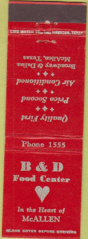 Matchbook Cover - B  and  D Food Center McAllen TX red