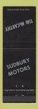 Matchbook Cover - Tim McCarthy Sudbury Motors ON