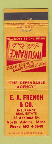 Matchbook Cover - FA French Insurance Real Estate North Adams MA WEAR
