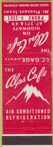 Matchbook Cover - Alps Cafe Mt Pleasant TX
