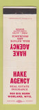 Matchbook Cover - Hake Insurance Agency Real Estate Worland WY