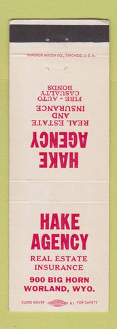 Matchbook Cover - Hake Insurance Agency Real Estate Worland WY