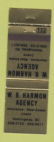 Matchbook Cover - WB Harmon Insurance Real Estate Hemingway SC