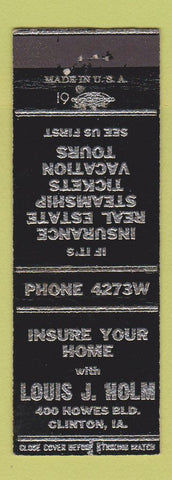 Matchbook Cover - Louis Holm Insurance Real Estate Clinton IA