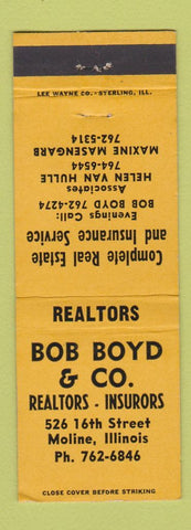 Matchbook Cover - Bob Boyd Real Estate Insurance Moline IL