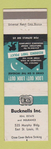 Matchbook Cover - Bucknells Real Estate Insurance East St Louis IL