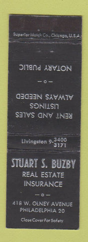 Matchbook Cover - Stuart Buzby Real Estate Insurance Philadelphia PA