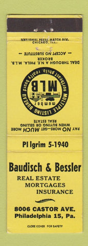 Matchbook Cover - Baudisch Bessler Real Estate Insurance Philadelphia PA