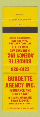 Matchbook Cover - Burdette Insurance Real Estate Mount Airy MD