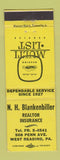 Matchbook Cover - NH Blankenbiller Real Estate Insurance West Reading PA