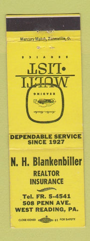 Matchbook Cover - NH Blankenbiller Real Estate Insurance West Reading PA