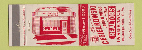 Matchbook Cover - John Weiss Cegielkowski Real Estate Philadelphia PA