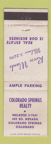 Matchbook Cover - Colorado Springs Real Estate Reese Warde WEAR