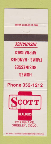 Matchbook Cover - Scott Real Estate Greeley Colorado