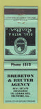 Matchbook Cover - Brereton Reuter Real Estate Insurance Belvidere IL WORN