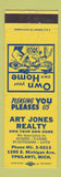 Matchbook Cover - Art Jones Real Estate Ypsilanti MI