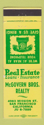 Matchbook Cover - McGovern Bros Real Estate San Francisco CA