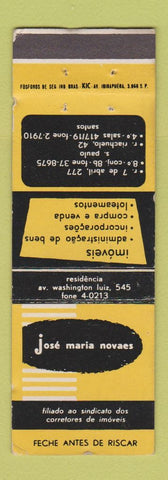 Matchbook Cover - Jose Maria Novaes Real Estate Santos Sao Paulo Brazil