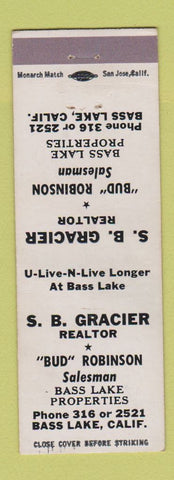 Matchbook Cover - SB Gracier Real Estate Bass Lake CA