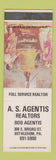 Matchbook Cover - AS Agentis Real Estate Bethlehem PA