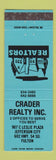 Matchbook Cover - Crader Real Estate Jefferson City Fulton MO